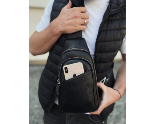 Сумка-слинг мужская через плече 17х32х8, бананка из натуральной кожи TIDING BAG A25F-515-1A черная