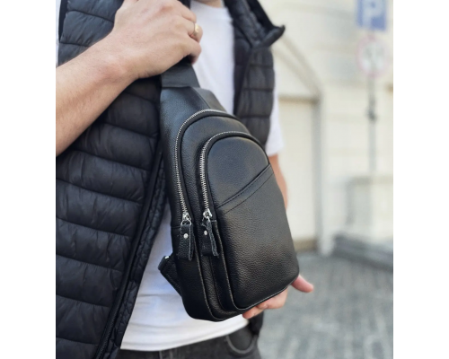 Сумка-слинг мужская через плече 17х32х8, бананка из натуральной кожи TIDING BAG A25F-515-1A черная