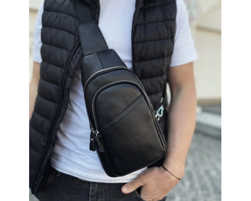 Сумка-слинг мужская через плече 17х32х8, бананка из натуральной кожи TIDING BAG A25F-515-1A черная