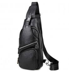 Сумка-слинг мужская на плечо 17х32х7, кожаный нагрудной рюкзак для города TIDING BAG MK16094 черный