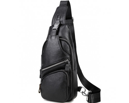 Сумка-слинг мужская на плечо 17х32х7, кожаный нагрудной рюкзак для города TIDING BAG MK16094 черный