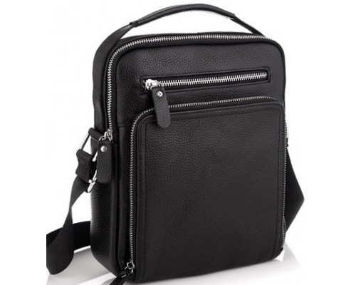 Кожаная мужская сумка-барсетка 21х26х6, мессенджер через плечо с ручкой Tiding Bag M32432 черный