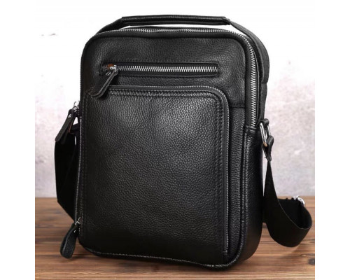 Кожаная мужская сумка-барсетка 21х26х6, мессенджер через плечо с ручкой Tiding Bag M32432 черный
