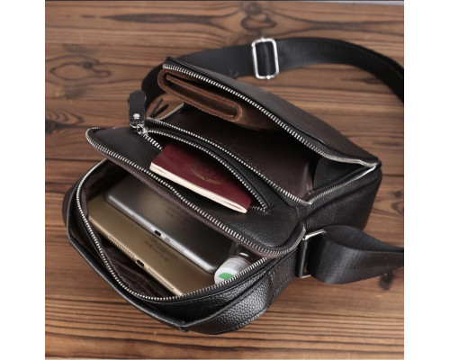 Кожаная мужская сумка-барсетка 21х26х6, мессенджер через плечо с ручкой Tiding Bag M32432 черный