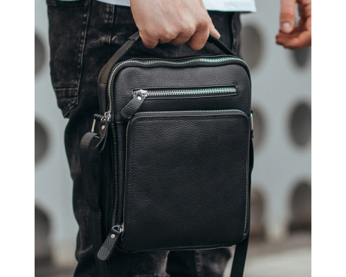 Кожаная мужская сумка-барсетка 21х26х6, мессенджер через плечо с ручкой Tiding Bag M32432 черный