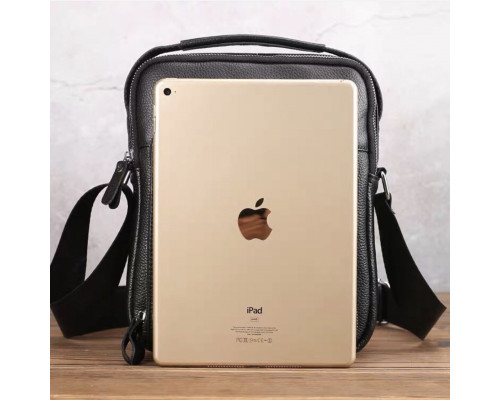 Кожаная мужская сумка-барсетка 21х26х6, мессенджер через плечо с ручкой Tiding Bag M32432 черный