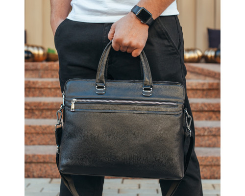 Кожаная мужская сумка для документов и ноутбука 37х28.5х7, офисный деловой портфель Tiding Bag NV23712 черный