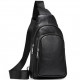 Мужской слинг кожаный 32х18х8, сумка рюкзак на плечо зернистая, бананка для документов23242 черная