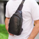 Мужской слинг кожаный 32х18х8, сумка рюкзак на плечо зернистая, бананка для документов23242 черная