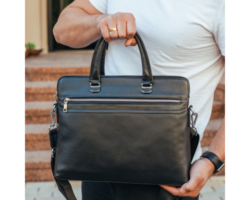 Кожаная мужская деловая сумка 38x29x8, папка портфель для работы Tiding Bag 30987 черная