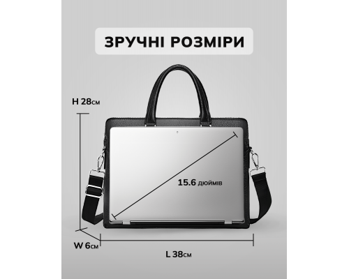 Кожаная мужская деловая сумка 38x29x8, папка портфель для работы Tiding Bag 30987 черная