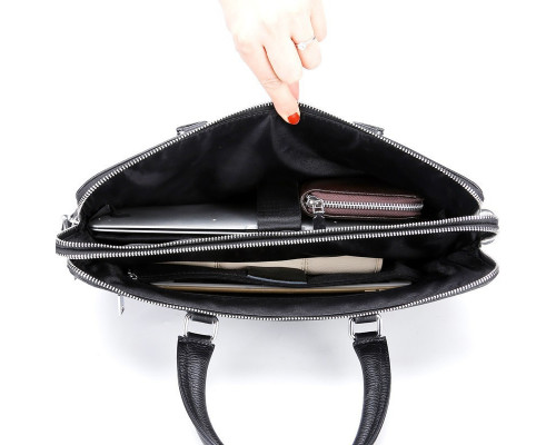 Кожаная мужская деловая сумка 38x29x8, папка портфель для работы Tiding Bag 30987 черная