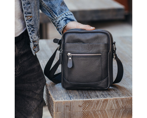 Мужская барсетка 18х21х7, кожаная сумка планшетка через плечо Tiding Bag SK N5386 черная
