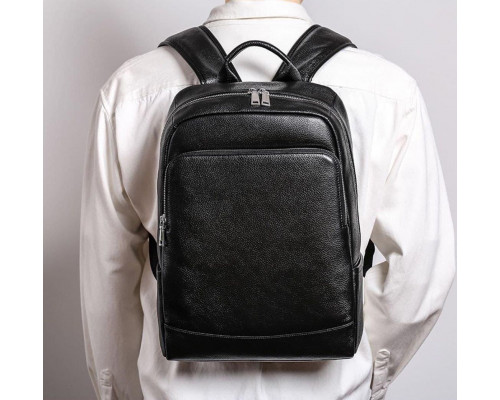 Рюкзак мужской кожаный 28х40х14, городская наплечная сумка для ноутбука и документов, черный