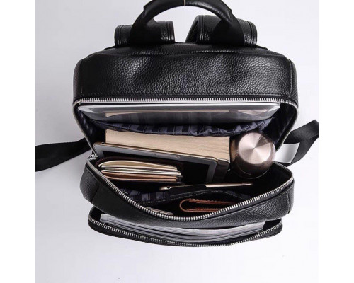 Рюкзак мужской кожаный 28х40х14, городская наплечная сумка для ноутбука и документов, черный