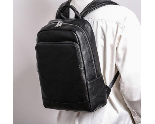 Рюкзак мужской кожаный 28х40х14, городская наплечная сумка для ноутбука и документов, черный