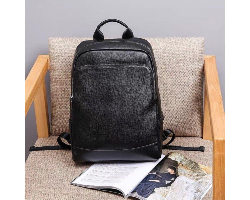 Рюкзак мужской кожаный 28х40х14, городская наплечная сумка для ноутбука и документов, черный