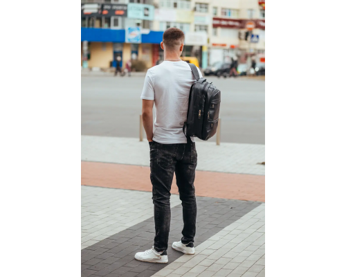 Мужской рюкзак для ноутбука и документов 28х42х18, сумка на спину из натуральной кожи Tiding Bag B2-37342A