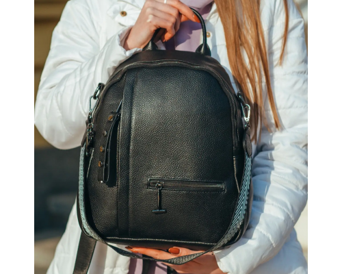 Женский кожаный рюкзак городской 23х32х13, сумка для города, путешествий и отдыха, черная