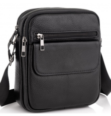 Кожаная мужская сумка  17х21х5, барсетка через плечо Tiding Bag 4134A черная