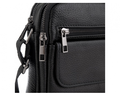 Кожаная мужская сумка  17х21х5, барсетка через плечо Tiding Bag 4134A черная