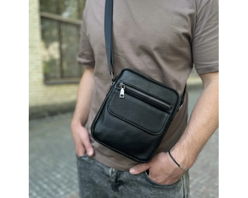 Кожаная мужская сумка  17х21х5, барсетка через плечо Tiding Bag 4134A черная
