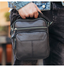 Мужской кожаный мессенджер 18x22x8, сумка планшет через плечо Tiding Bag A25F-1519A черный