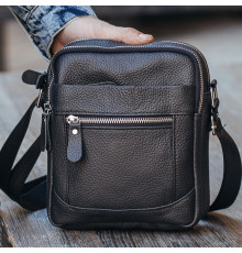 Мужская кожаная сумка планшет 18х21х7, барсетка через плечо Tiding Bag LA3314-1BL черная