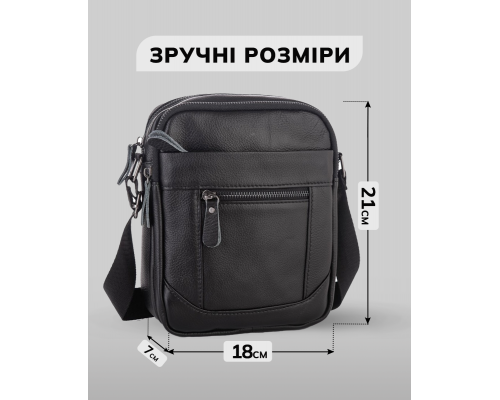 Мужская кожаная сумка планшет 18х21х7, барсетка через плечо Tiding Bag LA3314-1BL черная