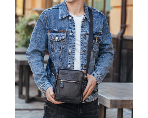 Мужская кожаная сумка планшет 18х21х7, барсетка через плечо Tiding Bag LA3314-1BL черная