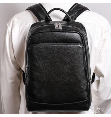 Мужской рюкзак кожаный городской для ноутбука 28х40х14, сумка на спину для студента Tiding Bag , черная