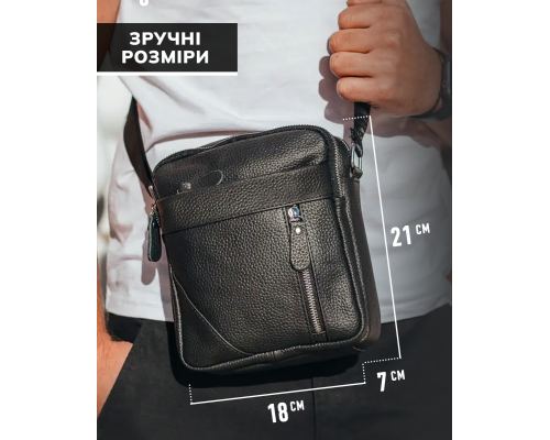 Мужская кожаная сумка через плечо 18х21х7, барсетка для документов Tiding Bag M38-10131A черная