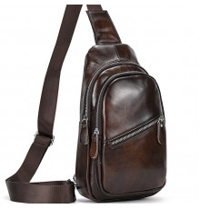 Мужской кожаный слинг на одно плечо 18х32х7, сумка-бананка для города TIDING BAG 62867 коричневая