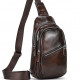Мужской кожаный слинг на одно плечо 18х32х7, сумка-бананка для города TIDING BAG 62867 коричневая