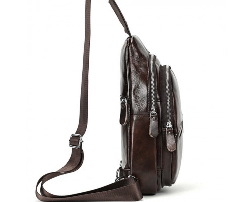 Мужской кожаный слинг на одно плечо 18х32х7, сумка-бананка для города TIDING BAG 62867 коричневая