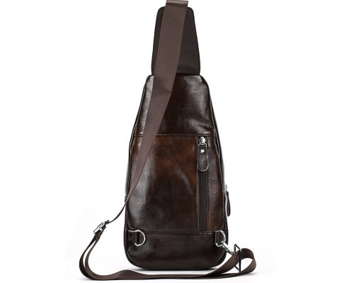 Мужской кожаный слинг на одно плечо 18х32х7, сумка-бананка для города TIDING BAG 62867 коричневая