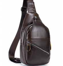 Мужской кожаный рюкзак на одно плечо 18х32х7, сумка-слинг для города TIDING BAG MK03983 коричневая