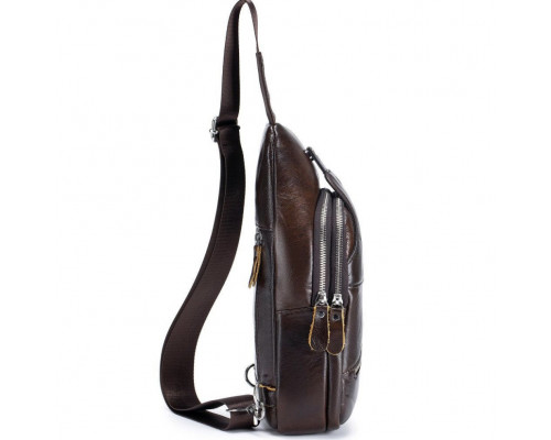 Мужской кожаный рюкзак на одно плечо 18х32х7, сумка-слинг для города TIDING BAG MK03983 коричневая