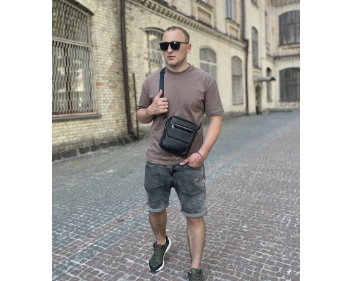 Сумка мужская через плечо 17х21х5, барсетка для учебы, мессенджер для телефона Tiding Bag IT-73302 черная