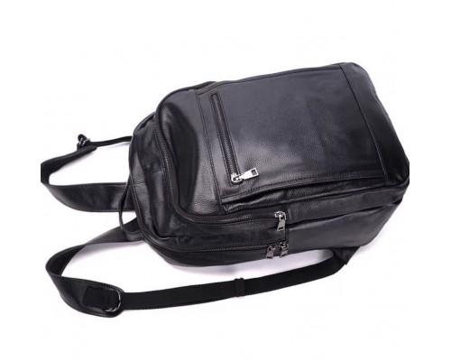 Кожаная мужской наплечная сумка для ноутбука и поездок 28х42х18, рюкзак для работы Tiding Bag D3-9343, черный