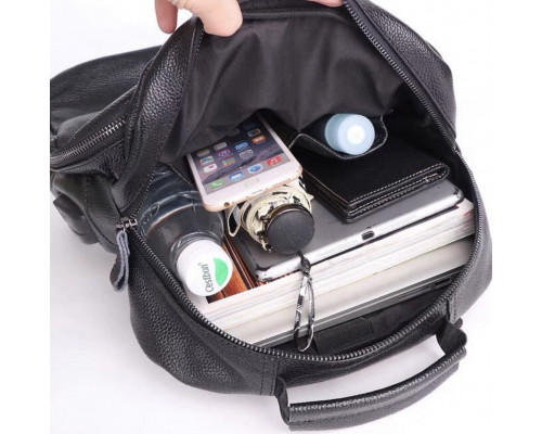 Кожаная мужской наплечная сумка для ноутбука и поездок 28х42х18, рюкзак для работы Tiding Bag D3-9343, черный