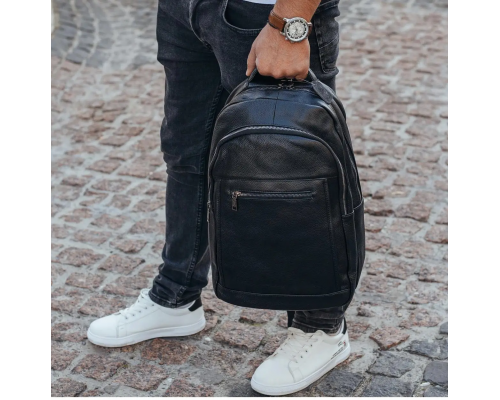 Кожаная мужской наплечная сумка для ноутбука и поездок 28х42х18, рюкзак для работы Tiding Bag D3-9343, черный