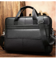 Мужская кожаная сумка для ноутбука и документов 39х28х8, портфель для города Tiding Bag RD-23134 черный