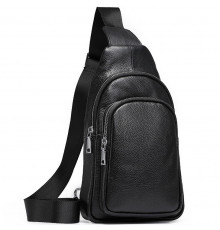 Слинг кожаный мужской на плечо18х32х8, нагрудна сумка рюкзак для студента TIDING BAG TH-73583 черная