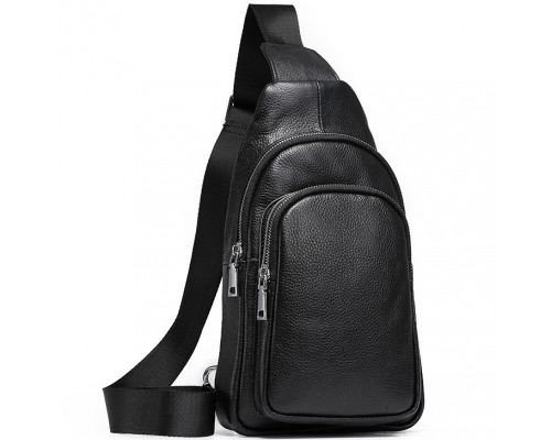 Слинг кожаный мужской на плечо18х32х8, нагрудна сумка рюкзак для студента TIDING BAG TH-73583 черная
