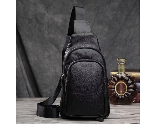 Слинг кожаный мужской на плечо18х32х8, нагрудна сумка рюкзак для студента TIDING BAG TH-73583 черная