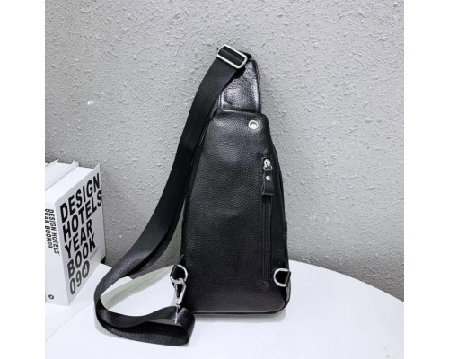 Слинг кожаный мужской на плечо18х32х8, нагрудна сумка рюкзак для студента TIDING BAG TH-73583 черная