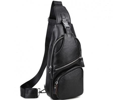 Мужская кожаная сумка-слинг 17х32х7, бананка для роботы и офиса TIDING BAG - MK-96303 черная