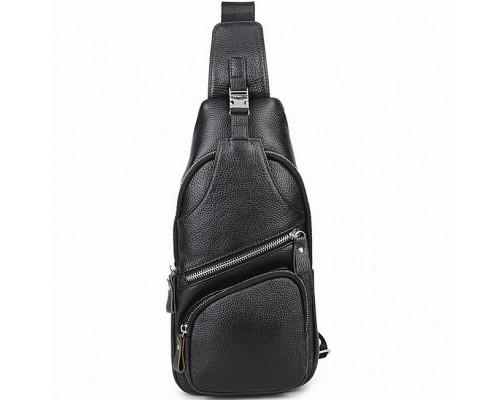 Мужская кожаная сумка-слинг 17х32х7, бананка для роботы и офиса TIDING BAG - MK-96303 черная