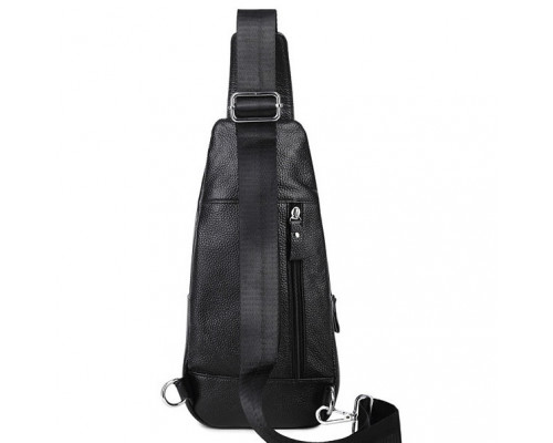 Мужская кожаная сумка-слинг 17х32х7, бананка для роботы и офиса TIDING BAG - MK-96303 черная